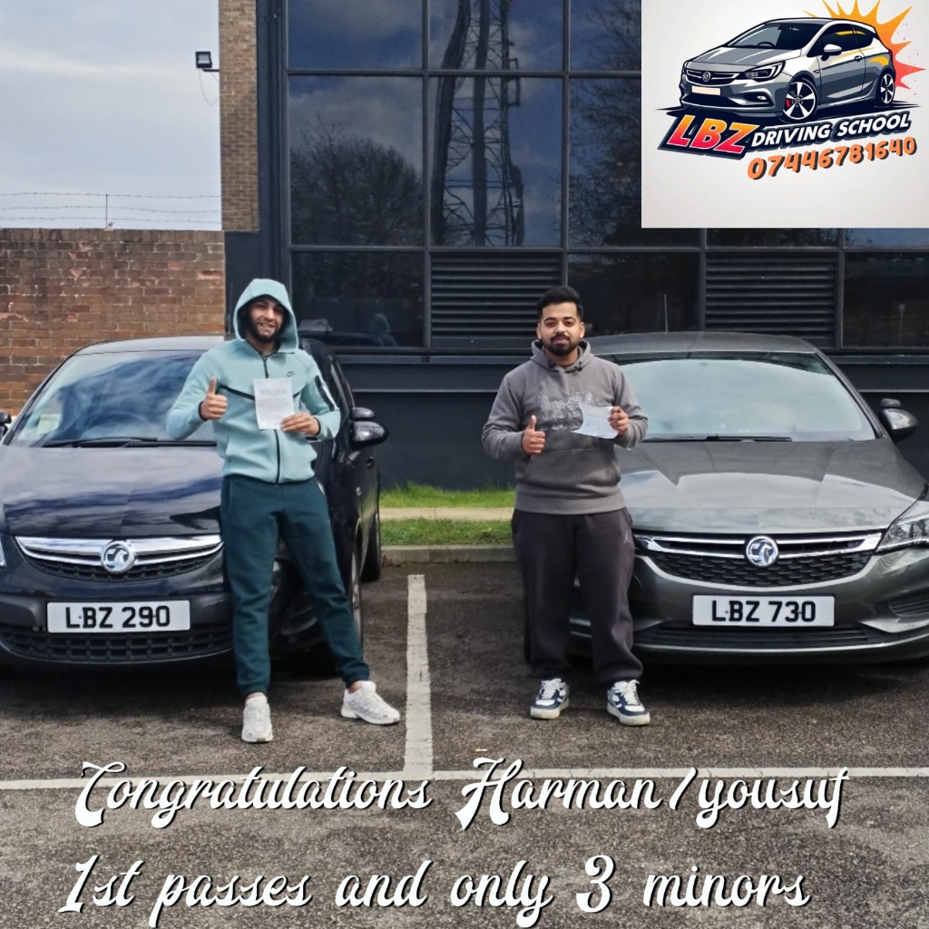 Students Harman and Yousuf first time passes and only 3 minors in Luton